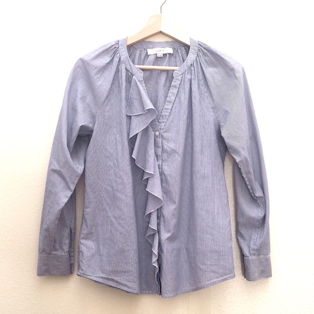 LOFT Striped Ruffle Blouse